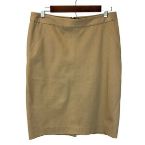 Ann Taylor Khaki 100% Cotton Stretch Straight Pencil Zip Skirt High Waist Size 8